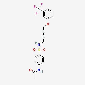 molecular formula C19H17F3N2O4S B2932713 N-(4-(N-(4-(3-(trifluoromethyl)phenoxy)but-2-yn-1-yl)sulfamoyl)phenyl)acetamide CAS No. 1421482-29-2