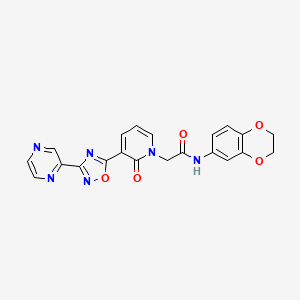 molecular formula C21H16N6O5 B2932735 N-(2,3-dihydro-1,4-benzodioxin-6-yl)-2-{2-oxo-3-[3-(pyrazin-2-yl)-1,2,4-oxadiazol-5-yl]-1,2-dihydropyridin-1-yl}acetamide CAS No. 1396848-25-1