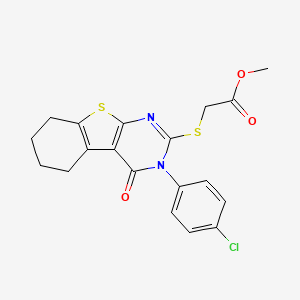 molecular formula C19H17ClN2O3S2 B2932749 Methyl 2-{[4-(4-chlorophenyl)-3-oxo-8-thia-4,6-diazatricyclo[7.4.0.0,2,7]trideca-1(9),2(7),5-trien-5-yl]sulfanyl}acetate CAS No. 613227-82-0
