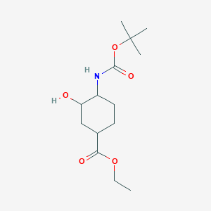 molecular formula C14H25NO5 B2932768 Ethyl 4-(tert-butoxycarbonylamino)-3-hydroxy-cyclohexanecarboxylate CAS No. 1823399-61-6