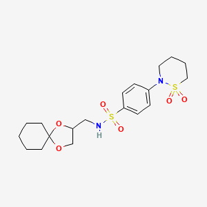 molecular formula C19H28N2O6S2 B2932773 N-(1,4-dioxaspiro[4.5]decan-2-ylmethyl)-4-(1,1-dioxido-1,2-thiazinan-2-yl)benzenesulfonamide CAS No. 1396862-44-4