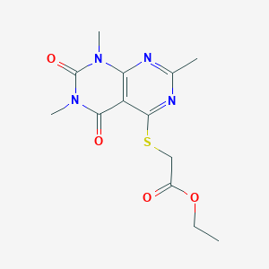 molecular formula C13H16N4O4S B2932791 Ethyl 2-((2,6,8-trimethyl-5,7-dioxo-5,6,7,8-tetrahydropyrimido[4,5-d]pyrimidin-4-yl)thio)acetate CAS No. 852168-90-2