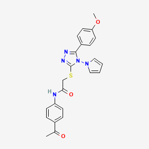 molecular formula C23H21N5O3S B2932810 N-(4-acetylphenyl)-2-{[5-(4-methoxyphenyl)-4-(1H-pyrrol-1-yl)-4H-1,2,4-triazol-3-yl]sulfanyl}acetamide CAS No. 896300-36-0