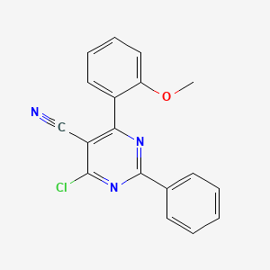 molecular formula C18H12ClN3O B2932819 4-Chloro-6-(2-methoxyphenyl)-2-phenylpyrimidine-5-carbonitrile CAS No. 477853-97-7