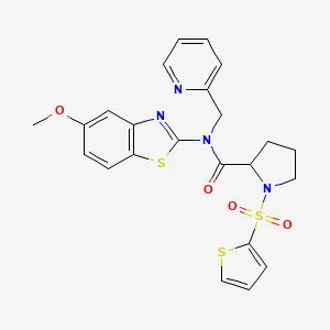 molecular formula C23H22N4O4S3 B2932821 N-(5-methoxybenzo[d]thiazol-2-yl)-N-(pyridin-2-ylmethyl)-1-(thiophen-2-ylsulfonyl)pyrrolidine-2-carboxamide CAS No. 1101187-95-4