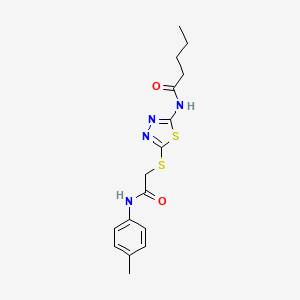 molecular formula C16H20N4O2S2 B2932823 N-(5-((2-oxo-2-(p-tolylamino)ethyl)thio)-1,3,4-thiadiazol-2-yl)pentanamide CAS No. 392291-27-9