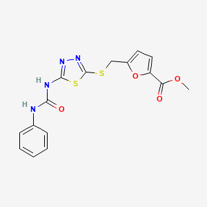 molecular formula C16H14N4O4S2 B2932957 methyl 5-[({5-[(phenylcarbamoyl)amino]-1,3,4-thiadiazol-2-yl}sulfanyl)methyl]furan-2-carboxylate CAS No. 898437-11-1