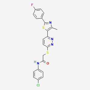 molecular formula C22H16ClFN4OS2 B2933012 N-(4-chlorophenyl)-2-({6-[2-(4-fluorophenyl)-4-methyl-1,3-thiazol-5-yl]pyridazin-3-yl}sulfanyl)acetamide CAS No. 923202-05-5