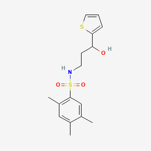 molecular formula C16H21NO3S2 B2933192 N-(3-hydroxy-3-(thiophen-2-yl)propyl)-2,4,5-trimethylbenzenesulfonamide CAS No. 1396843-76-7