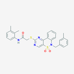 molecular formula C28H26N4O3S2 B2933243 N-(2,3-dimethylphenyl)-2-((6-(3-methylbenzyl)-5,5-dioxido-6H-benzo[c]pyrimido[4,5-e][1,2]thiazin-2-yl)thio)acetamide CAS No. 932529-40-3