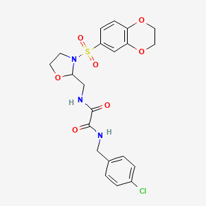 molecular formula C21H22ClN3O7S B2933295 N'-[(4-chlorophenyl)methyl]-N-{[3-(2,3-dihydro-1,4-benzodioxine-6-sulfonyl)-1,3-oxazolidin-2-yl]methyl}ethanediamide CAS No. 868982-30-3