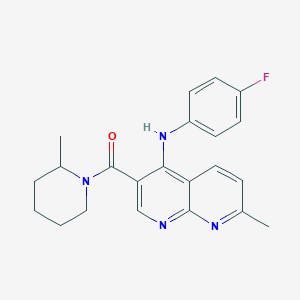 molecular formula C22H23FN4O B2933307 N-(4-fluorophenyl)-7-methyl-3-(2-methylpiperidine-1-carbonyl)-1,8-naphthyridin-4-amine CAS No. 1251628-14-4