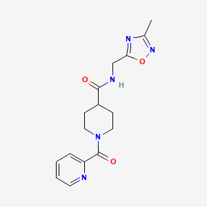 molecular formula C16H19N5O3 B2933318 N-[(3-methyl-1,2,4-oxadiazol-5-yl)methyl]-1-(pyridine-2-carbonyl)piperidine-4-carboxamide CAS No. 1334376-07-6