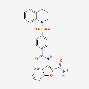 molecular formula C25H21N3O5S B2933331 3-(4-((3,4-dihydroquinolin-1(2H)-yl)sulfonyl)benzamido)benzofuran-2-carboxamide CAS No. 399000-32-9