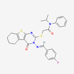 2-[[3-[(E)-(4-fluorophenyl)methylideneamino]-4-oxo-5,6,7,8-tetrahydro-[1]benzothiolo[2,3-d]pyrimidin-2-yl]sulfanyl]-N-phenyl-N-propan-2-ylacetamide