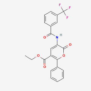Ethyl 6-oxo-2-phenyl-5-[[3-(trifluoromethyl)benzoyl]amino]pyran-3-carboxylate