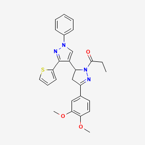 1-(5-(3,4-dimethoxyphenyl)-1'-phenyl-3'-(thiophen-2-yl)-3,4-dihydro-1'H,2H-[3,4'-bipyrazol]-2-yl)propan-1-one