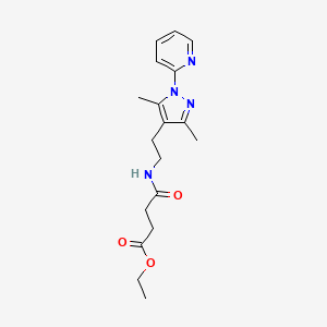 molecular formula C18H24N4O3 B2933385 ethyl 4-((2-(3,5-dimethyl-1-(pyridin-2-yl)-1H-pyrazol-4-yl)ethyl)amino)-4-oxobutanoate CAS No. 2034544-47-1
