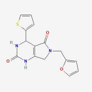 molecular formula C15H13N3O3S B2933394 6-(furan-2-ylmethyl)-4-(thiophen-2-yl)-3,4,6,7-tetrahydro-1H-pyrrolo[3,4-d]pyrimidine-2,5-dione CAS No. 946219-01-8