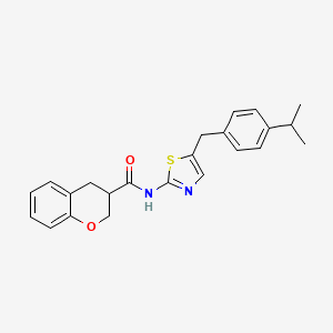 molecular formula C23H24N2O2S B2933397 N-{5-[4-(propan-2-yl)benzyl]-1,3-thiazol-2-yl}-3,4-dihydro-2H-chromene-3-carboxamide CAS No. 924824-31-7