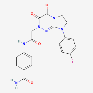 molecular formula C20H17FN6O4 B2933401 4-(2-(8-(4-fluorophenyl)-3,4-dioxo-3,4,7,8-tetrahydroimidazo[2,1-c][1,2,4]triazin-2(6H)-yl)acetamido)benzamide CAS No. 941917-69-7