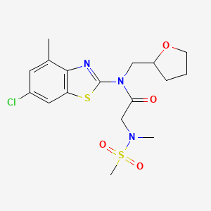molecular formula C17H22ClN3O4S2 B2933415 N-(6-chloro-4-methylbenzo[d]thiazol-2-yl)-2-(N-methylmethylsulfonamido)-N-((tetrahydrofuran-2-yl)methyl)acetamide CAS No. 1171242-55-9