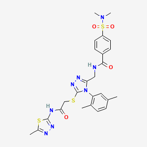 molecular formula C25H28N8O4S3 B2933467 N-{[4-(2,5-dimethylphenyl)-5-({[(5-methyl-1,3,4-thiadiazol-2-yl)carbamoyl]methyl}sulfanyl)-4H-1,2,4-triazol-3-yl]methyl}-4-(dimethylsulfamoyl)benzamide CAS No. 309968-29-4