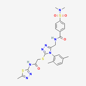 molecular formula C25H28N8O4S3 B2933467 N-[[4-(2,5-dimethylphenyl)-5-[2-[(5-methyl-1,3,4-thiadiazol-2-yl)amino]-2-oxoethyl]sulfanyl-1,2,4-triazol-3-yl]methyl]-4-(dimethylsulfamoyl)benzamide CAS No. 309968-29-4