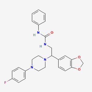 molecular formula C26H27FN4O3 B2933468 1-(2-(苯并[d][1,3]二氧杂环-5-基)-2-(4-(4-氟苯基)哌嗪-1-基)乙基)-3-苯基脲 CAS No. 896360-26-2