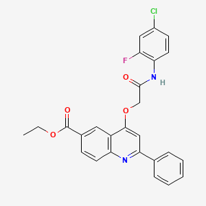 molecular formula C26H20ClFN2O4 B2933475 Ethyl 4-(2-((4-chloro-2-fluorophenyl)amino)-2-oxoethoxy)-2-phenylquinoline-6-carboxylate CAS No. 1114835-48-1