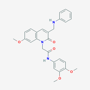 molecular formula C27H27N3O5 B2933476 N-(3,4-dimethoxyphenyl)-2-{7-methoxy-2-oxo-3-[(phenylamino)methyl]-1,2-dihydroquinolin-1-yl}acetamide CAS No. 932469-52-8