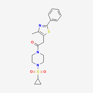 molecular formula C19H23N3O3S2 B2933478 1-(4-(Cyclopropylsulfonyl)piperazin-1-yl)-2-(4-methyl-2-phenylthiazol-5-yl)ethanone CAS No. 1219906-51-0