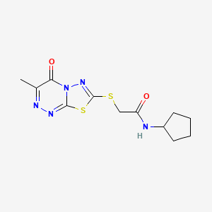 molecular formula C12H15N5O2S2 B2933481 N-cyclopentyl-2-((3-methyl-4-oxo-4H-[1,3,4]thiadiazolo[2,3-c][1,2,4]triazin-7-yl)thio)acetamide CAS No. 941985-24-6
