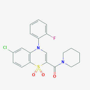 molecular formula C20H18ClFN2O3S B2933493 (6-chloro-4-(2-fluorophenyl)-1,1-dioxido-4H-benzo[b][1,4]thiazin-2-yl)(piperidin-1-yl)methanone CAS No. 1251614-36-4