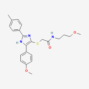 molecular formula C23H27N3O3S B2933498 2-((5-(4-methoxyphenyl)-2-(p-tolyl)-1H-imidazol-4-yl)thio)-N-(3-methoxypropyl)acetamide CAS No. 901241-82-5