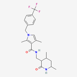 molecular formula C23H24F3N3O2 B2933501 N-[(4,6-dimethyl-2-oxopiperidin-3-yl)methyl]-2,4-dimethyl-1-[[4-(trifluoromethyl)phenyl]methyl]pyrrole-3-carboxamide CAS No. 2355280-00-9