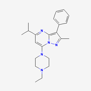 molecular formula C22H29N5 B2933511 7-(4-Ethylpiperazin-1-yl)-5-isopropyl-2-methyl-3-phenylpyrazolo[1,5-a]pyrimidine CAS No. 900264-51-9