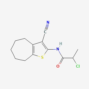 molecular formula C13H15ClN2OS B2933552 2-chloro-N-(3-cyano-5,6,7,8-tetrahydro-4H-cyclohepta[b]thien-2-yl)propanamide CAS No. 878217-81-3