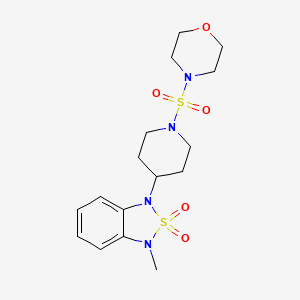 molecular formula C16H24N4O5S2 B2933554 1-Methyl-3-(1-(morpholinosulfonyl)piperidin-4-yl)-1,3-dihydrobenzo[c][1,2,5]thiadiazole 2,2-dioxide CAS No. 2034328-52-2