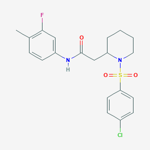 molecular formula C20H22ClFN2O3S B2933557 2-(1-((4-chlorophenyl)sulfonyl)piperidin-2-yl)-N-(3-fluoro-4-methylphenyl)acetamide CAS No. 941904-79-6