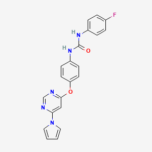 molecular formula C21H16FN5O2 B2933572 1-(4-((6-(1H-pyrrol-1-yl)pyrimidin-4-yl)oxy)phenyl)-3-(4-fluorophenyl)urea CAS No. 2310146-52-0
