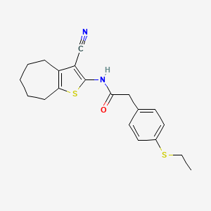 molecular formula C20H22N2OS2 B2933603 N-{3-cyano-4H,5H,6H,7H,8H-cyclohepta[b]thiophen-2-yl}-2-[4-(ethylsulfanyl)phenyl]acetamide CAS No. 941971-37-5