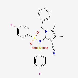 molecular formula C26H21F2N3O4S2 B2933695 N-(1-benzyl-3-cyano-4,5-dimethyl-1H-pyrrol-2-yl)-4-fluoro-N-[(4-fluorophenyl)sulfonyl]benzenesulfonamide CAS No. 478033-03-3