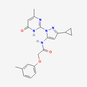 molecular formula C20H21N5O3 B2933707 N-(3-cyclopropyl-1-(4-methyl-6-oxo-1,6-dihydropyrimidin-2-yl)-1H-pyrazol-5-yl)-2-(m-tolyloxy)acetamide CAS No. 1203356-42-6
