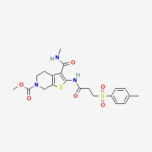 molecular formula C21H25N3O6S2 B2933729 methyl 2-[3-(4-methylbenzenesulfonyl)propanamido]-3-(methylcarbamoyl)-4H,5H,6H,7H-thieno[2,3-c]pyridine-6-carboxylate CAS No. 886959-77-9