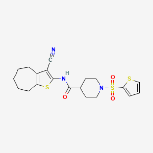 molecular formula C20H23N3O3S3 B2933754 N-(3-cyano-5,6,7,8-tetrahydro-4H-cyclohepta[b]thiophen-2-yl)-1-(thiophen-2-ylsulfonyl)piperidine-4-carboxamide CAS No. 899732-06-0