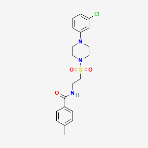molecular formula C20H24ClN3O3S B2933837 N-(2-{[4-(3-chlorophenyl)piperazin-1-yl]sulfonyl}ethyl)-4-methylbenzamide CAS No. 897612-87-2