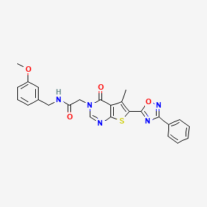 molecular formula C25H21N5O4S B2933838 N-(3-methoxybenzyl)-2-(5-methyl-4-oxo-6-(3-phenyl-1,2,4-oxadiazol-5-yl)thieno[2,3-d]pyrimidin-3(4H)-yl)acetamide CAS No. 1242984-36-6