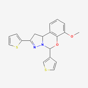 molecular formula C19H16N2O2S2 B2933859 10-methoxy-4-(thiophen-2-yl)-7-(thiophen-3-yl)-8-oxa-5,6-diazatricyclo[7.4.0.0^{2,6}]trideca-1(9),4,10,12-tetraene CAS No. 899746-92-0