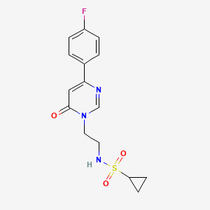 molecular formula C15H16FN3O3S B2933889 N-(2-(4-(4-fluorophenyl)-6-oxopyrimidin-1(6H)-yl)ethyl)cyclopropanesulfonamide CAS No. 1351590-91-4